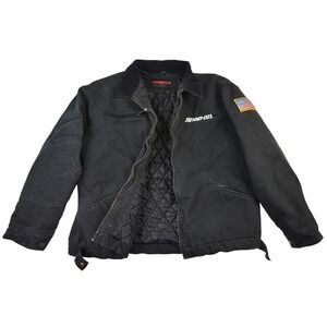 Snap-On Tools Mechanic Logo Heavy Work Black Quilted Jacket 2XL USA Flag Patch